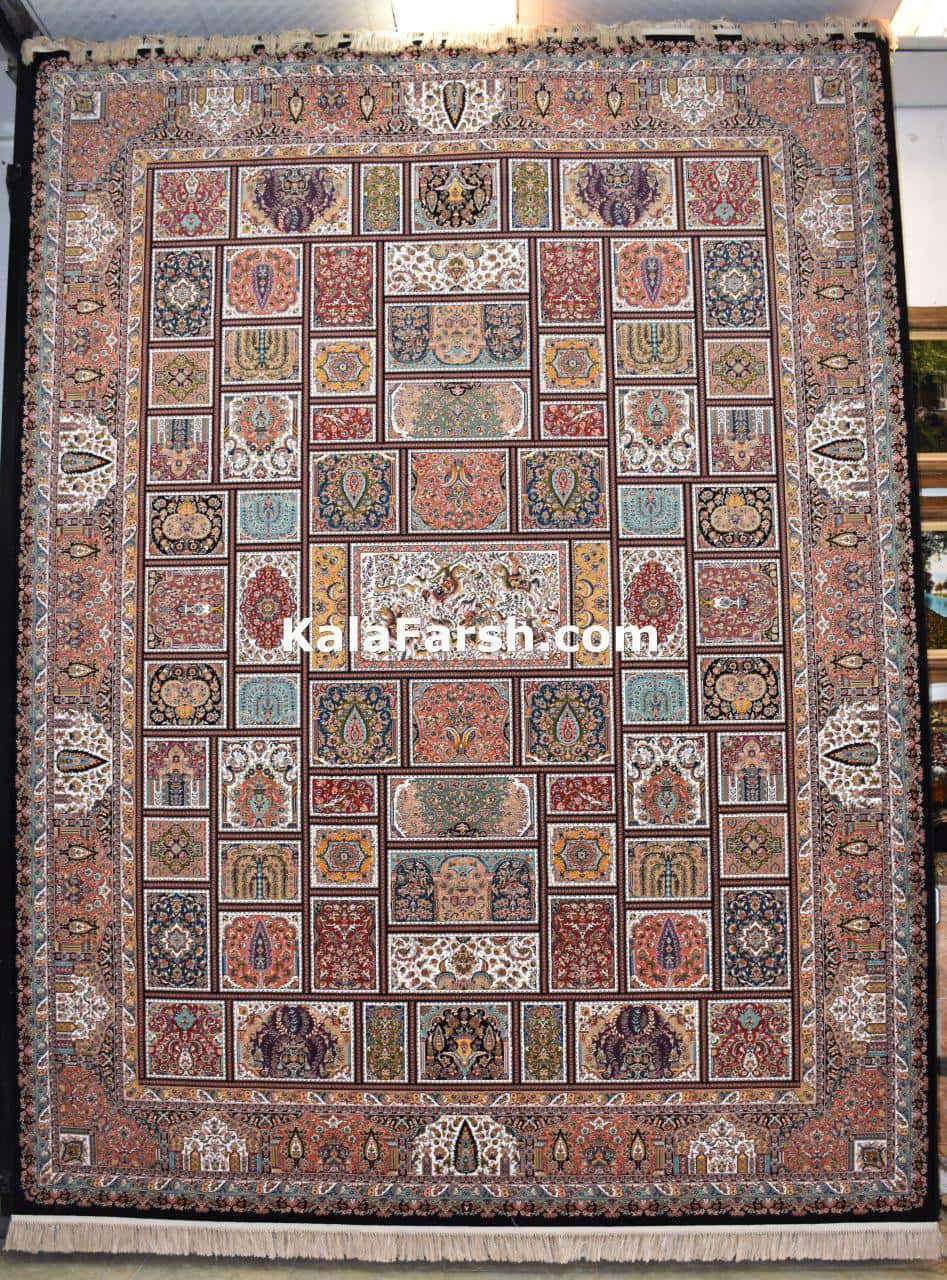 فرش ماشینی کاشان طرح خشتی 1000 شانه