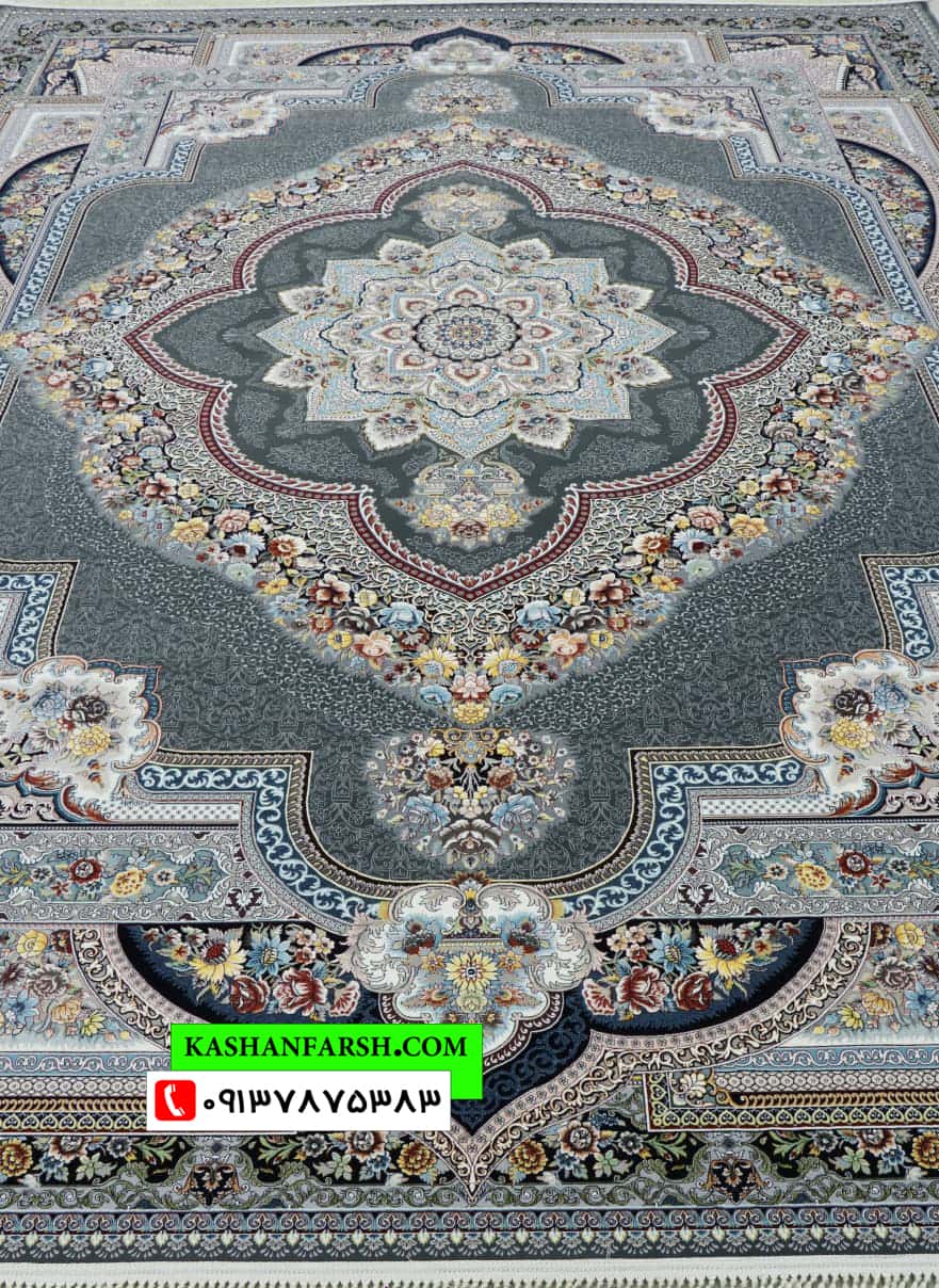 فرش ماشینی کاشان طرح باغ معلق 1200 شانه