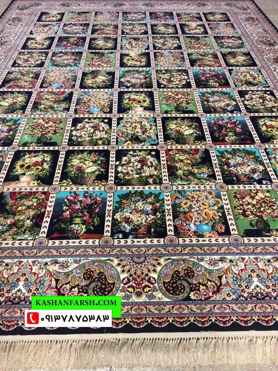 فرش طرح خشتی گل 1200 شانه