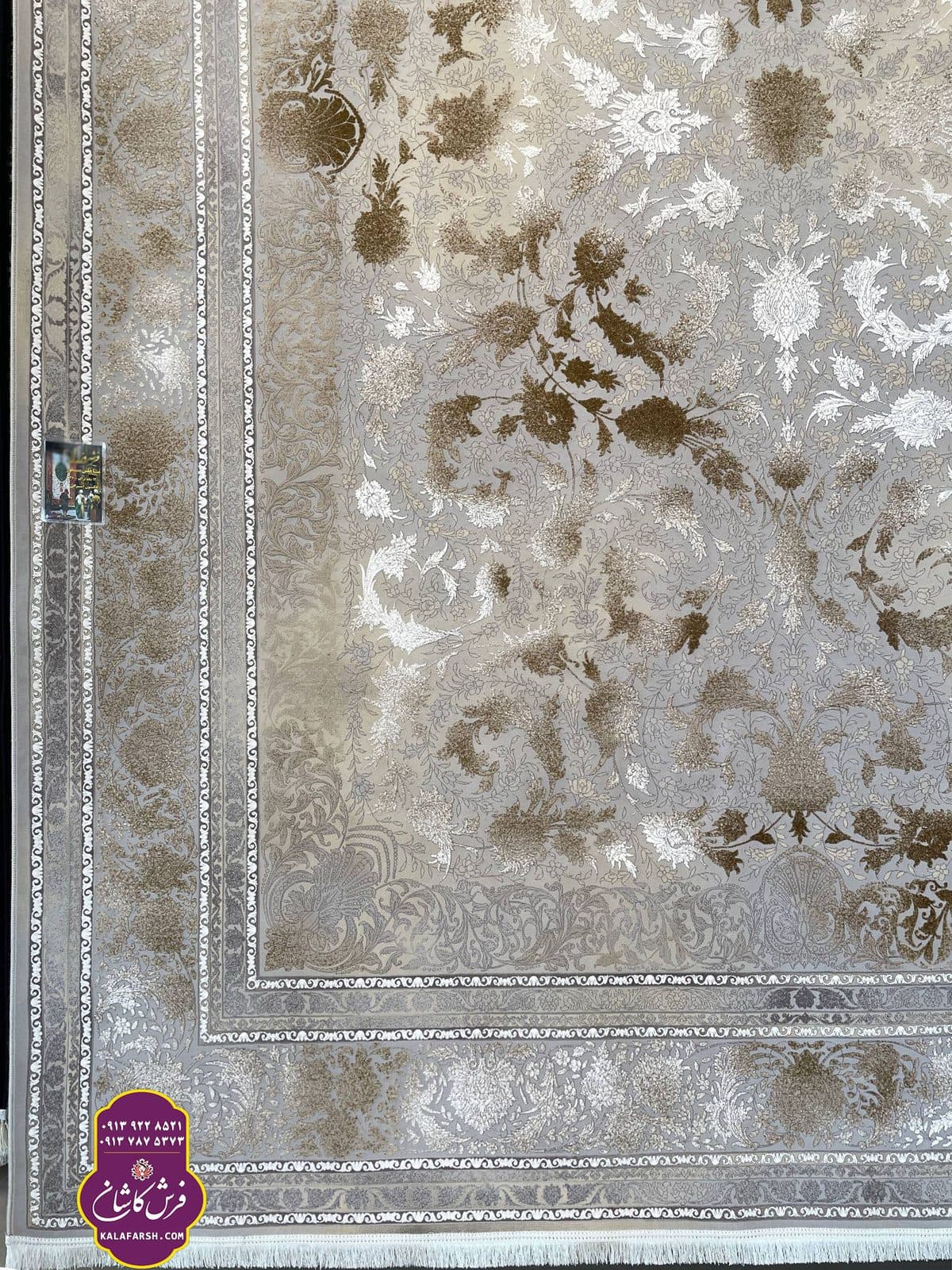 تصویر فرش ماشینی طرح ماهلین نقره ای اشراقی 1200 شانه — نمای 1