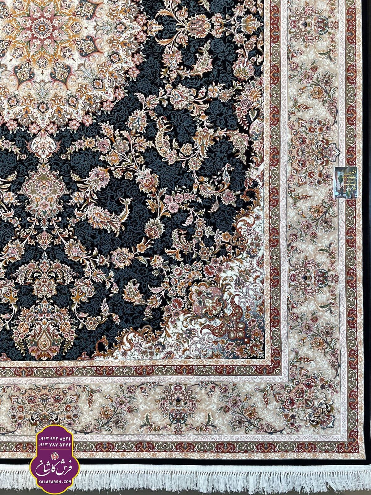 تصویر فرش ماشینی طرح یامور سرمه ای تبریز 1200 شانه — نمای 1