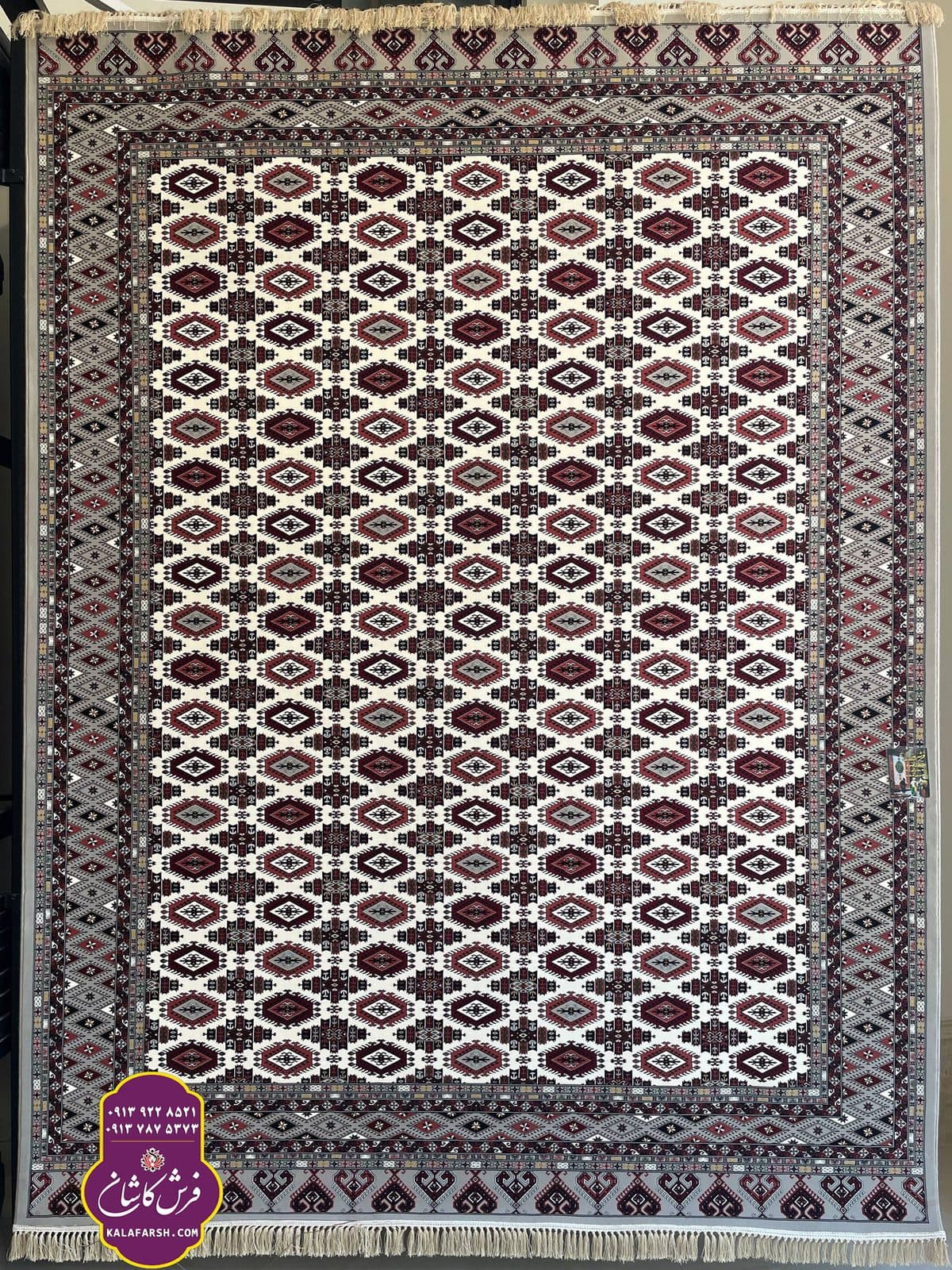 فرش ماشینی طرح طغرل کرم خلیج 1200 شانه