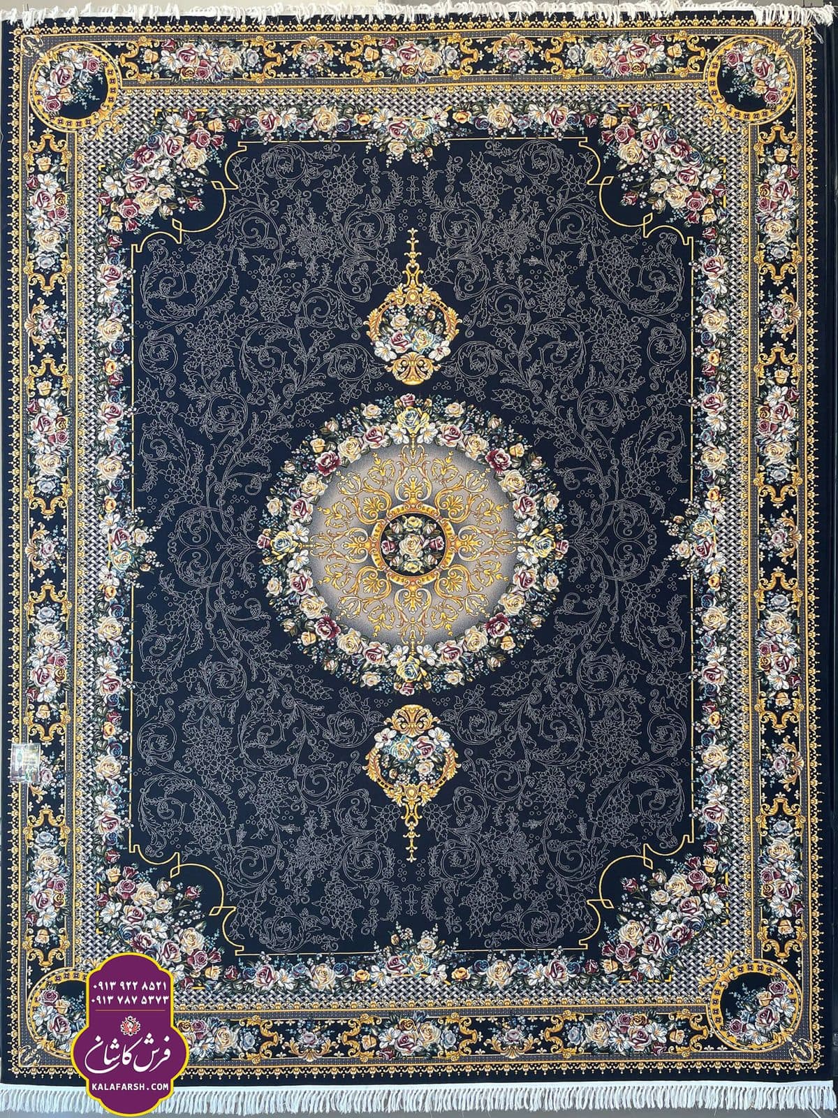 فرش ماشینی طرح ژیوان سرمه ای 700 شانه