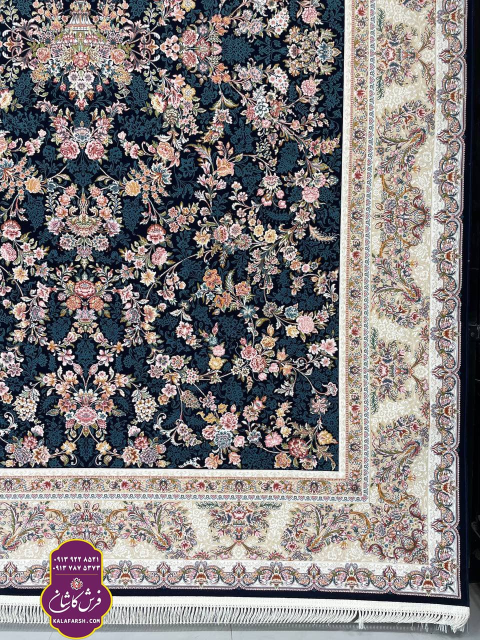 فرش آیدا سرمه ای 1200 شانه گل برجسته
