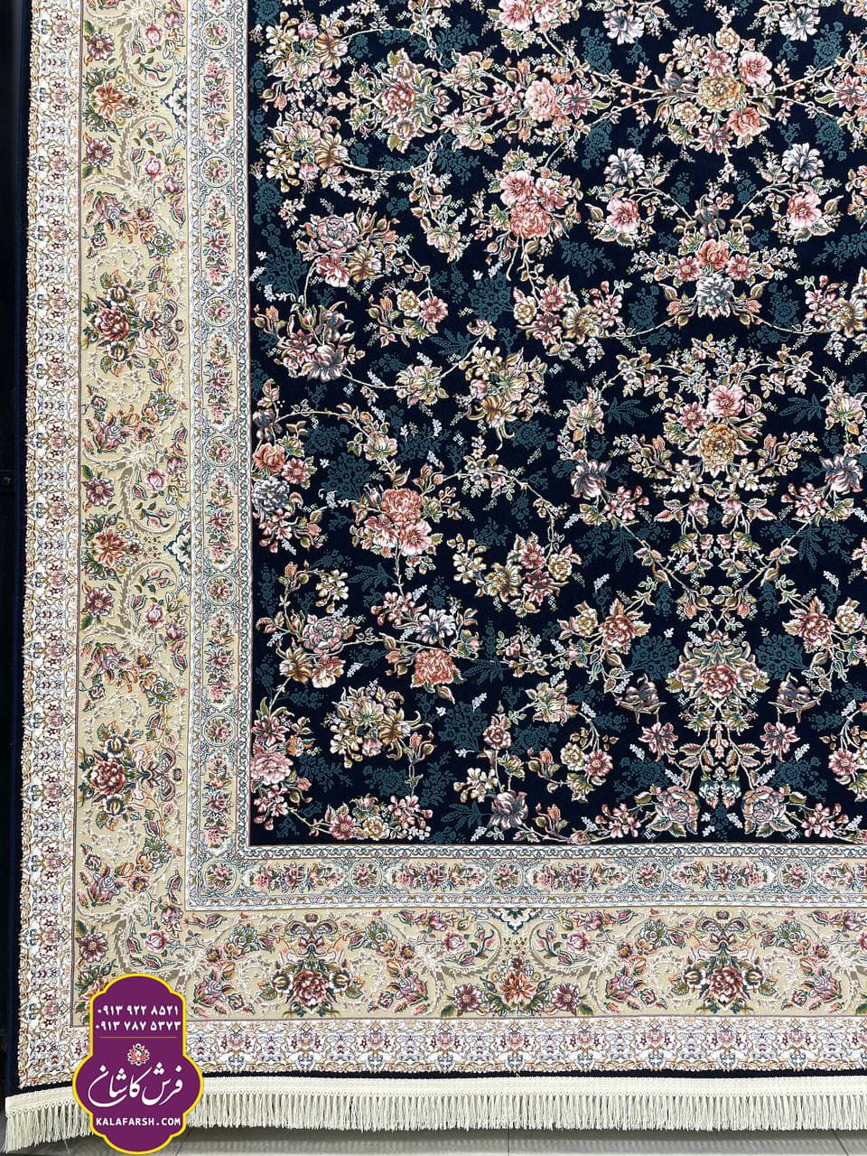 فرش بهشت سرمه ای 1200 شانه گل برجسته