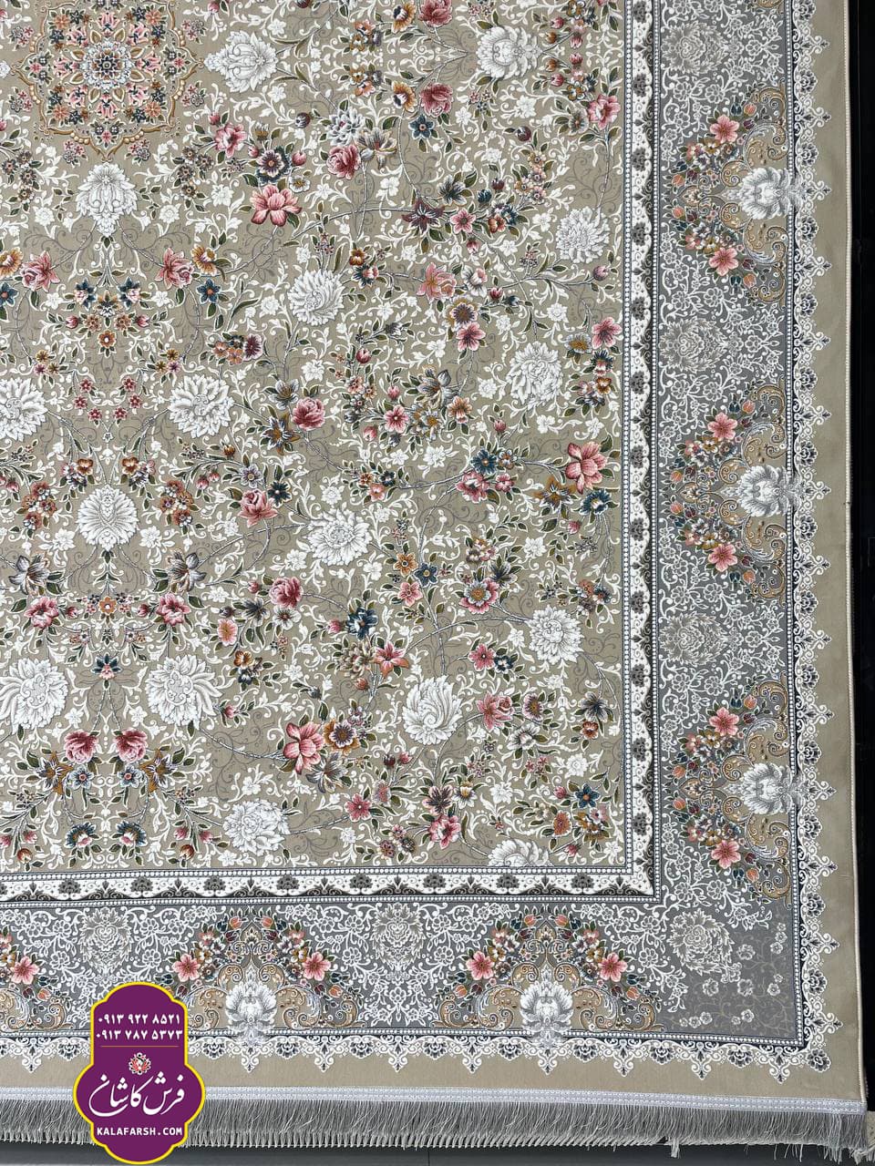 فرش پرنیان نقره ای 1200 شانه گل برجسته