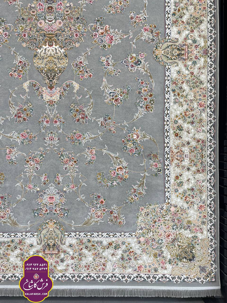 فرش رژین طوسی 1200 شانه گل برجسته