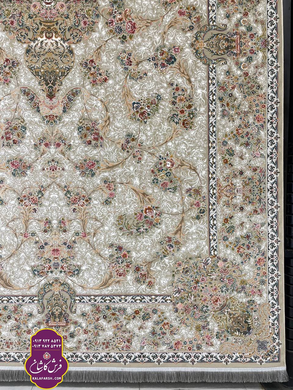 فرش رژین نقره ای 1200 شانه گل برجسته