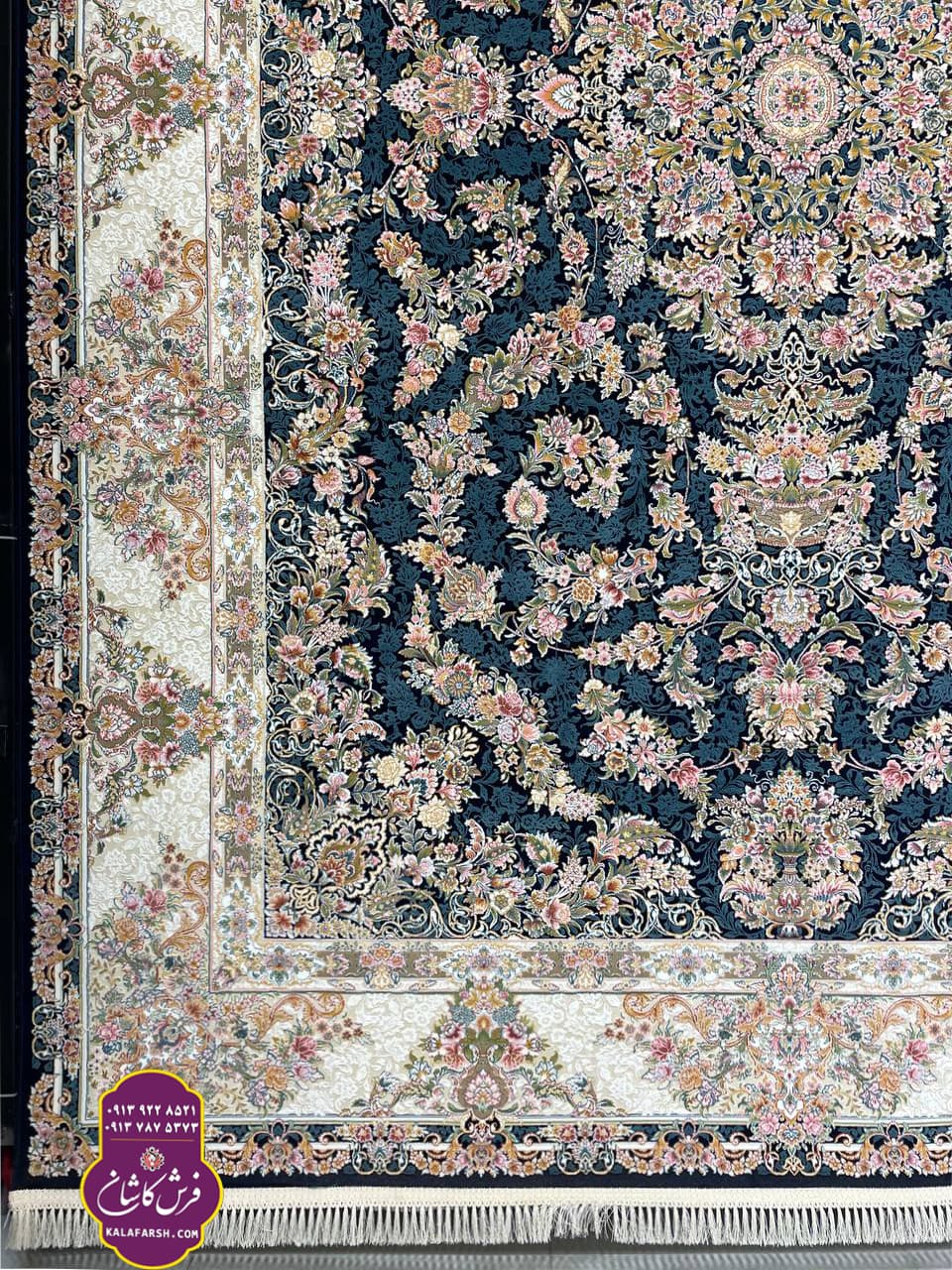 فرش کیانا سرمه ای 1200 شانه گل برجسته