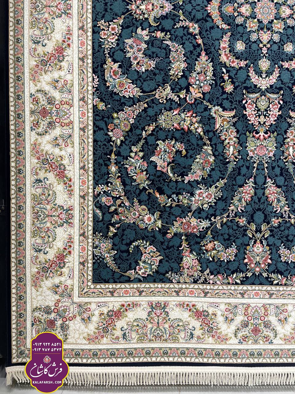 فرش گل گندم سرمه ای 1200 شانه گل برجسته