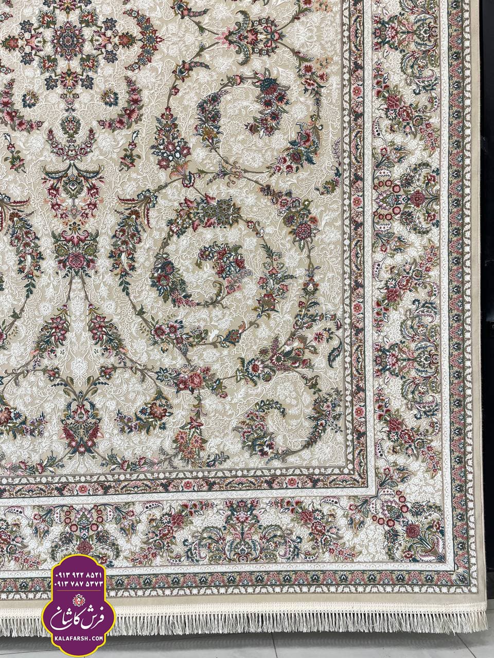 فرش گل گندم کرم 1200 شانه گل برجسته