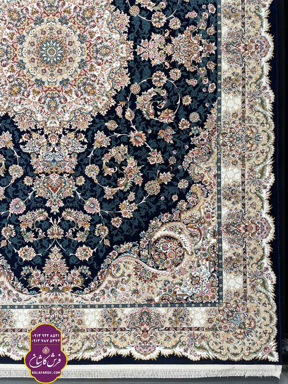 فرش لارا سرمه ای 1200 شانه گل برجسته