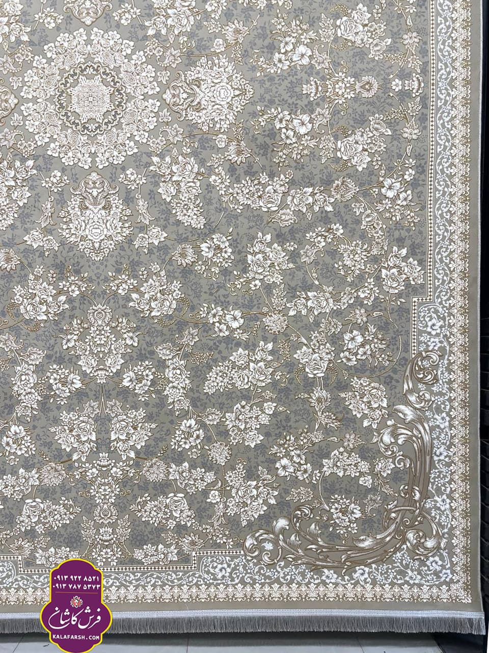 فرش لینا بژ 1200 شانه گل برجسته
