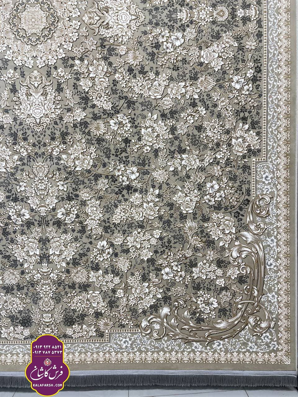فرش لینا نقره ای 1200 شانه گل برجسته