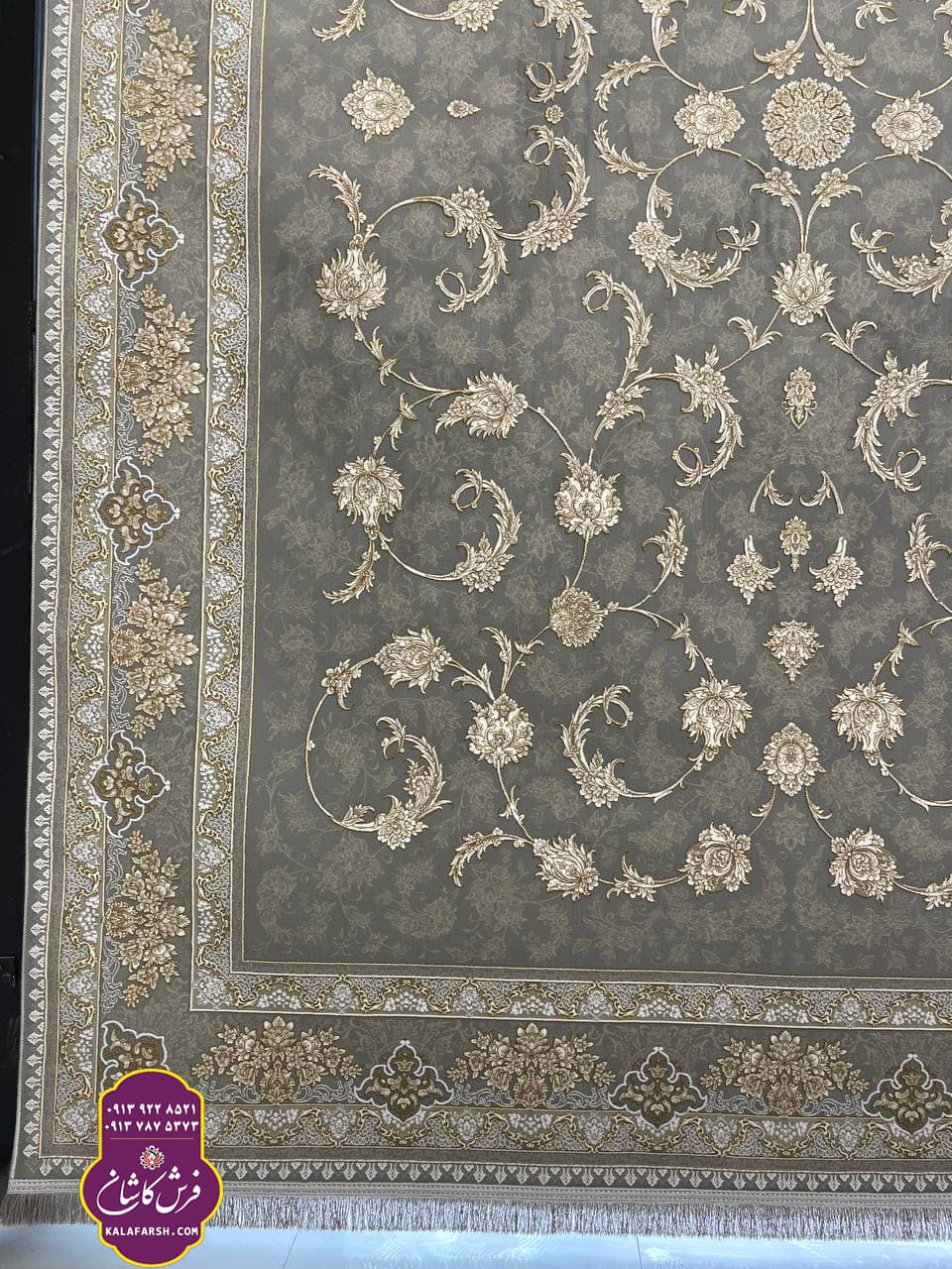 فرش مروارید طوسی 1200 شانه گل برجسته