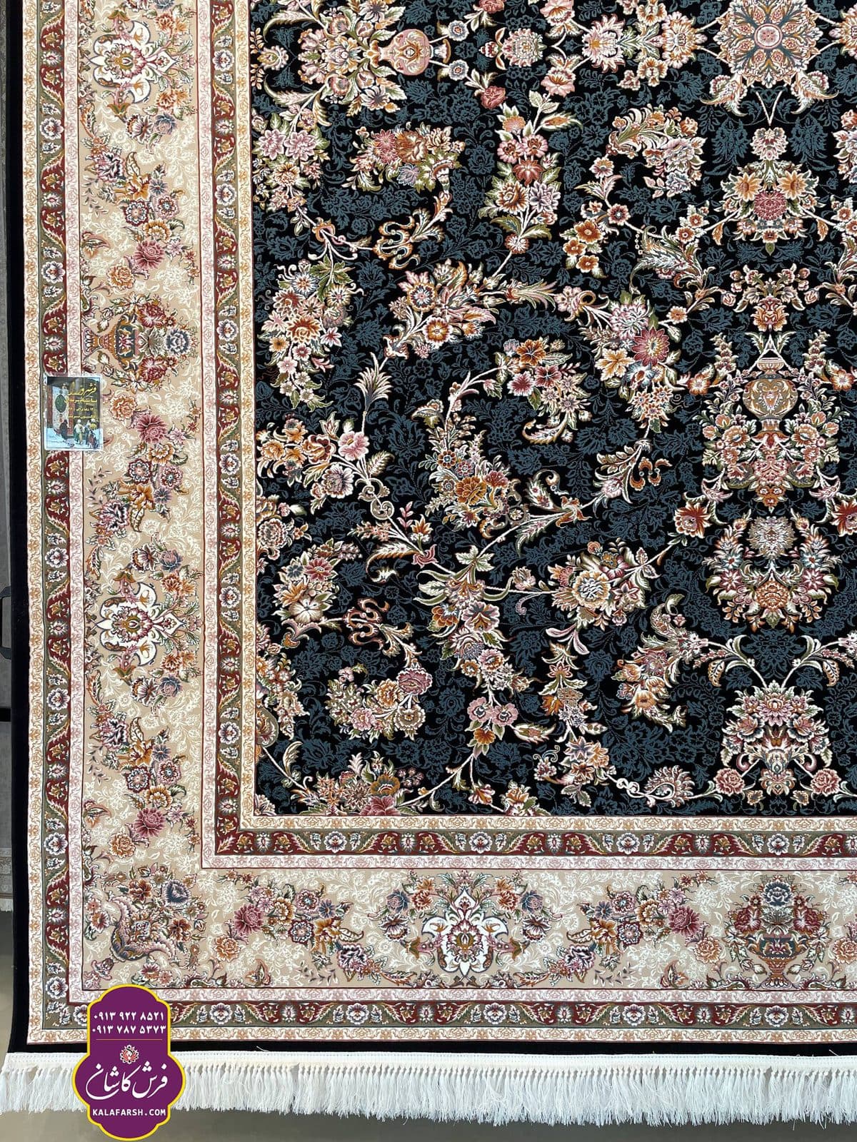 تصویر فرش ماشینی طرح یاشام سرمه ای تبریز 1200 شانه — نمای 1