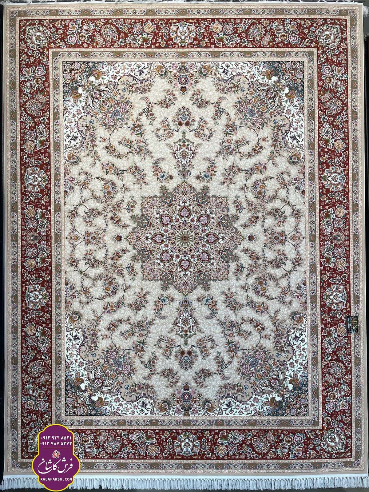 فرش ماشینی طرح جواهر کرم مسی تبریز 1200 شانه
