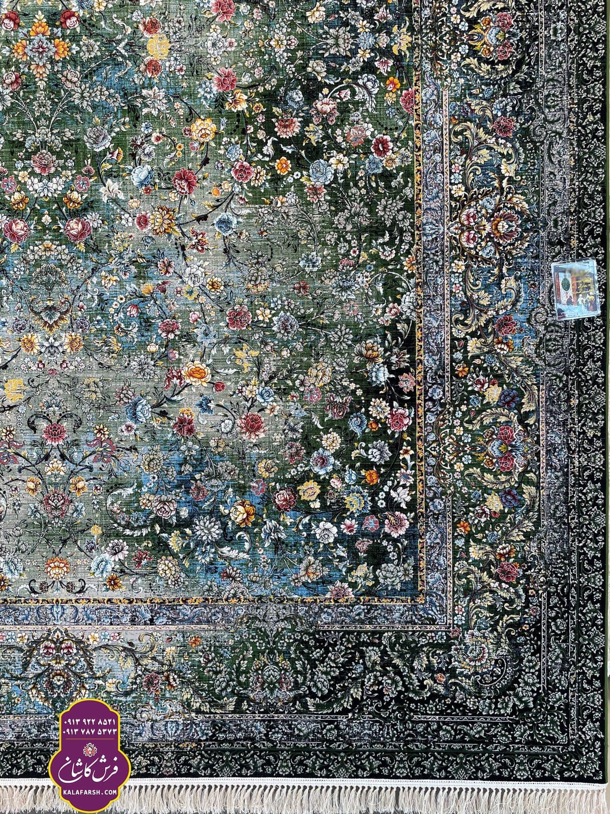 تصویر فرش ماشینی طرح فلورا سبز خلیج 1200 شانه — نمای 1