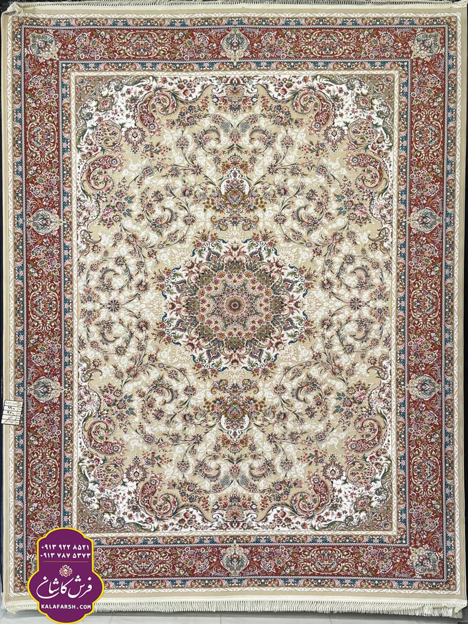 تصویر فرش آیلین کرم حاشیه گلبهی 1200 شانه گل برجسته — نمای 1