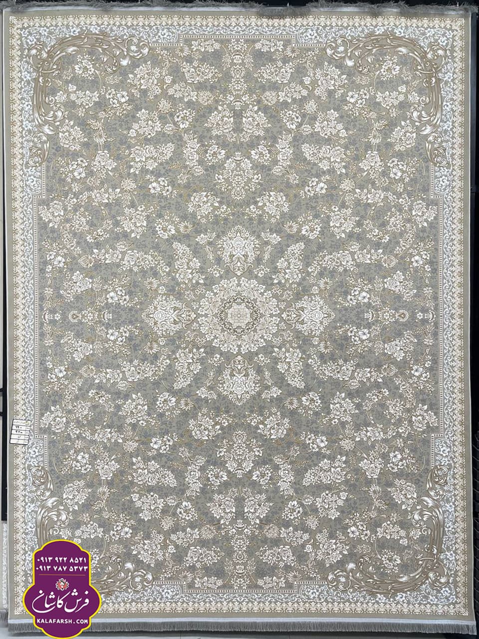 تصویر فرش لینا بژ 1200 شانه گل برجسته — نمای 1