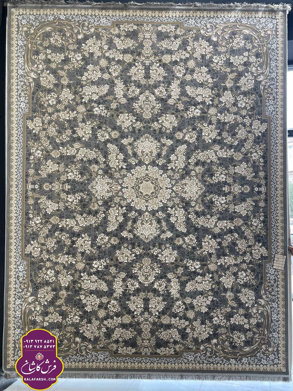 تصویر فرش لینا طوسی 1200 شانه گل برجسته — نمای 1
