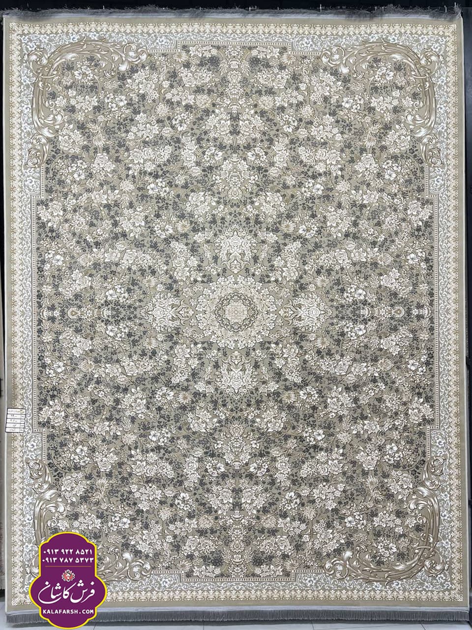 تصویر فرش لینا نقره ای 1200 شانه گل برجسته — نمای 1