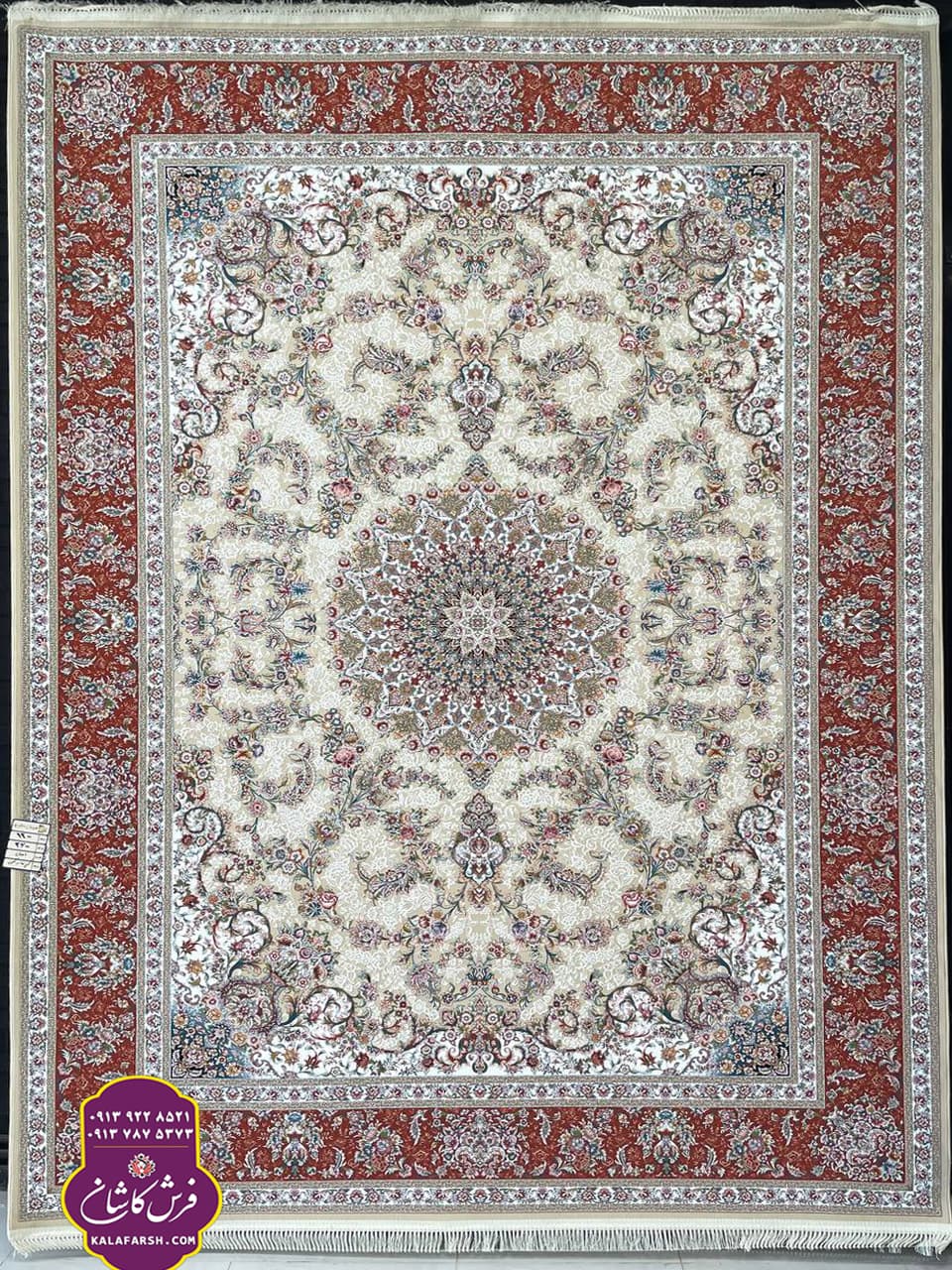 تصویر فرش ماهان کرم حاشیه گلبهی 1200 شانه گل برجسته — نمای 1