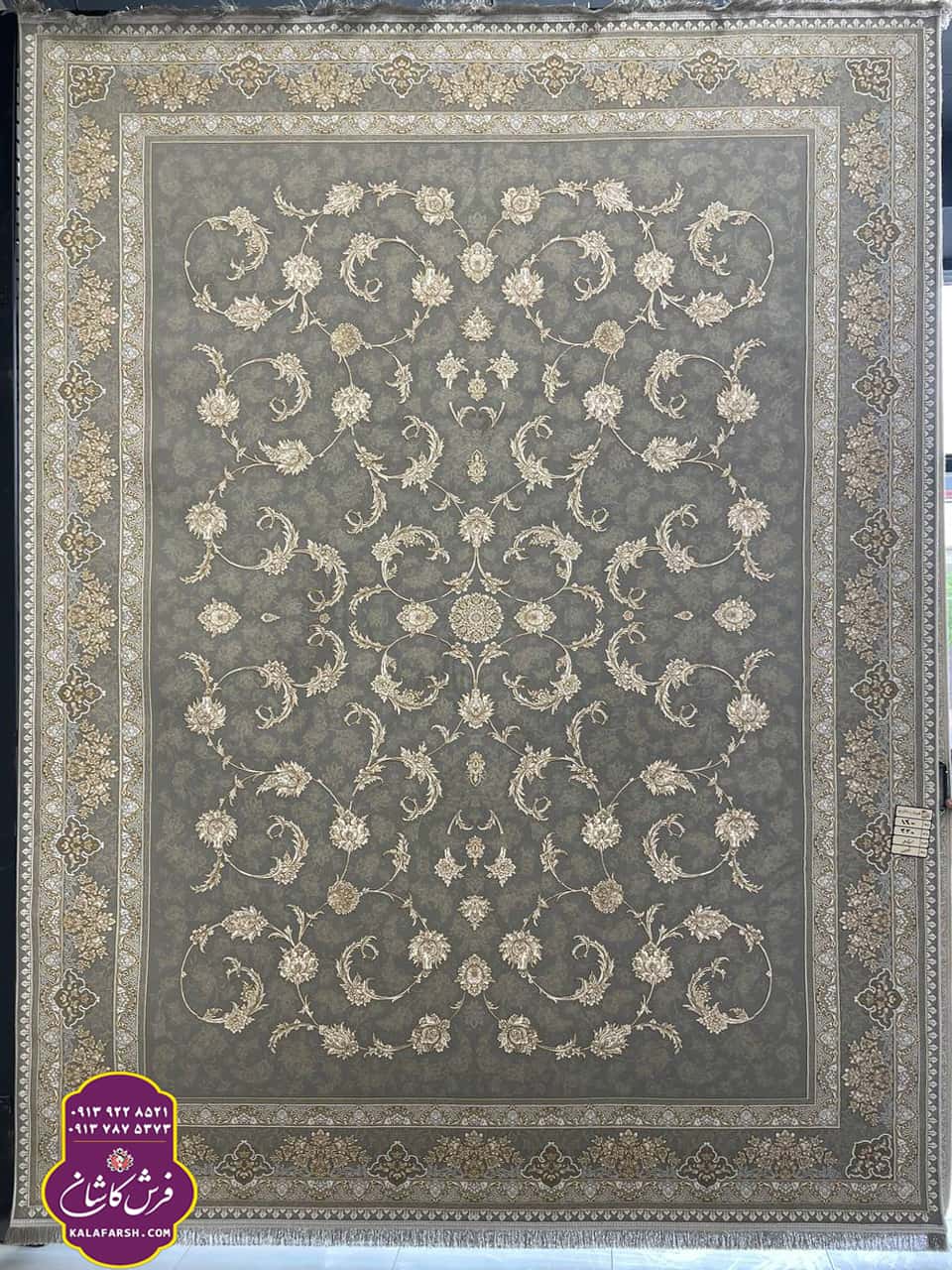 فرش مروارید طوسی 1200 شانه گل برجسته